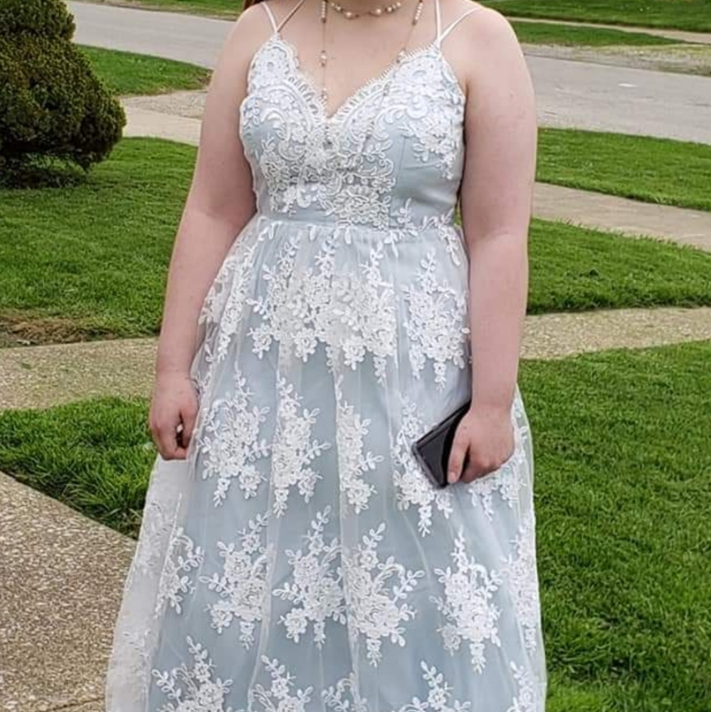 Blue and white prom dress